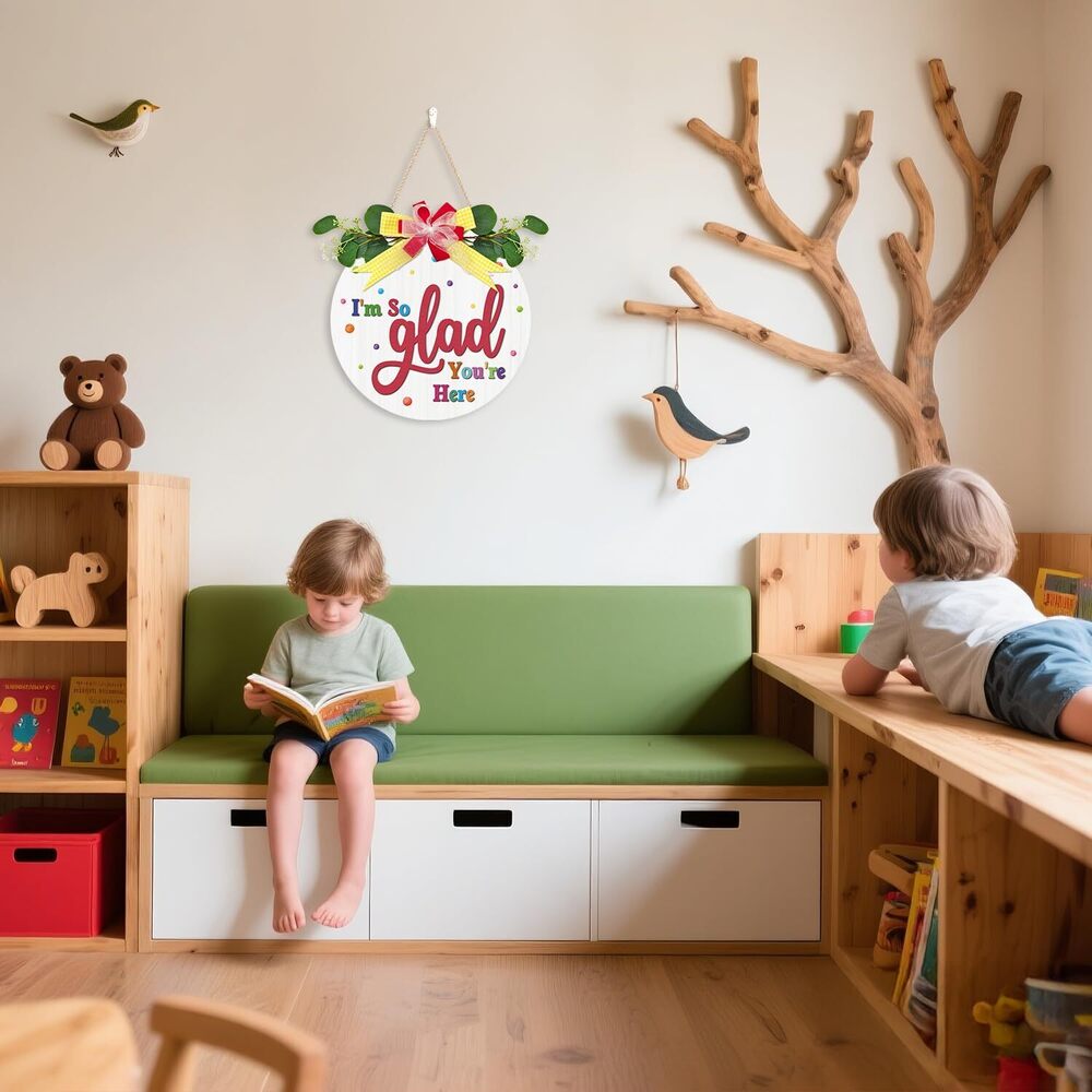 4709 Colorful 3D I'm So Glad You're Here Door Sign12"x12", Wooden Classroom - Picture 4 of 7